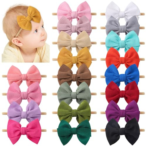 yoyokid 20 PCS Baby Girl Bow Headbands, 4 Inch Soft Newborn Headbands