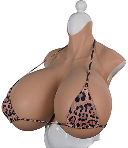 EQAIWUJIE Huge Silicone Breastplate For Crossdresser Drag Queen cosplay, Tan, K Cup Cotton Filler