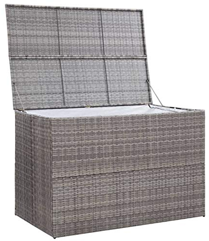 Yolola Extra Large Garden Storage Box in Grey Poly Rattan - 150x100x100 cm for Outdoor Use