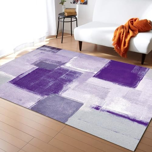 BOONGA Modernes Abstraktes Graffiti Lila und Grau Teppich Wohnzimmer Schlafzimmer Esszimmer, Kurzflor Krabbelmatte Moderne 3D Druck Bedruckter Kinderteppich, 120 x 170 cm