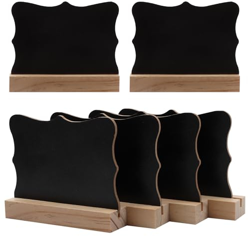 Abwischbare Holzkreidetafel, 6pcs Holz Mini Chalkboard Zeichen, Kreidetafeln Klein, Kreidetafeln zum Beschriften, Tafel Tischplatte Schilder für Buffet, Tafeln Kunststoff für Hochzeit