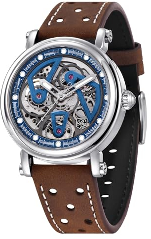 CEYADG Automatik Uhren für Männer Skelett Mechanische Armbanduhr mit Lederarmband Vintage Herrenuhr