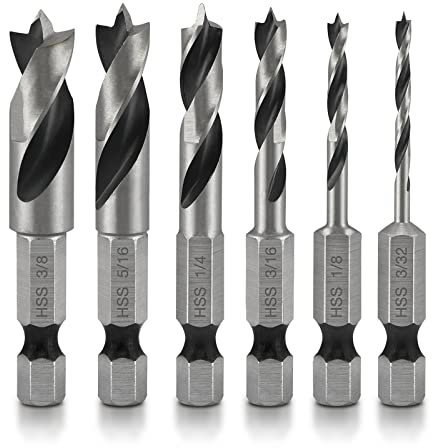 SCUDGOOD 6 Pieces HSS Brad Point Drill Bit With 1/4-inch Shank Twist Drill Bits Set For Wood