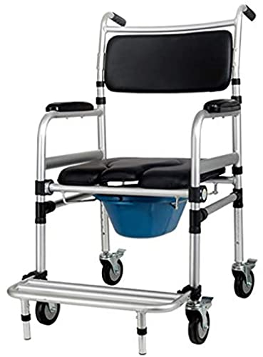 Toilet Seat Commode Chair, Adjustable Height Shower Chair Foldable Wheelchair with Splash Guard and Wheels, for Elderly Disabled and Mobility, for Indoor Travel Camping Easy Transfer