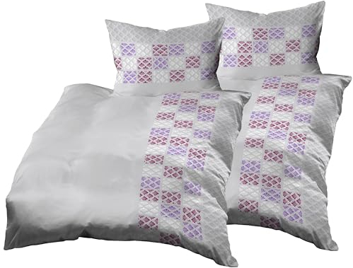 Gerald Wittmann 4teilig Bettwäsche-Set 2X 140x200 cm + 2X 70x90 cm, Mikrofaser, Kariert Lila Grau