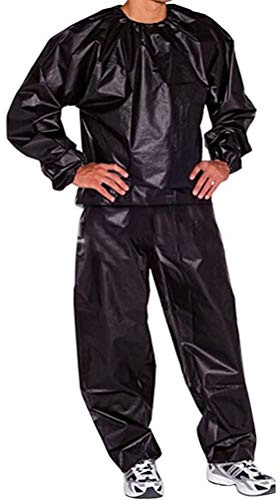 POENVFPO Tuta da Sauna, Felpa Fitness in PVC Impermeabile e Antivento, con Elastico in Vita, per Esercizi di Fitness, Modellamento della Perdita di Peso (BLACK)