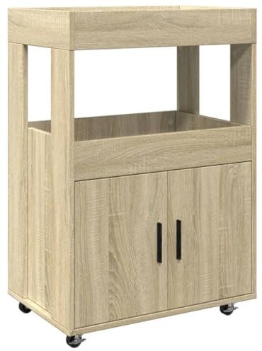 vidaXL Barwagen, Servierwagen mit Stauraum Rollen, Rollwagen für Küche Esszimmer Wohnzimmer, Küchenwagen Beistellwagen, Sonoma-Eiche Holzwerkstoff