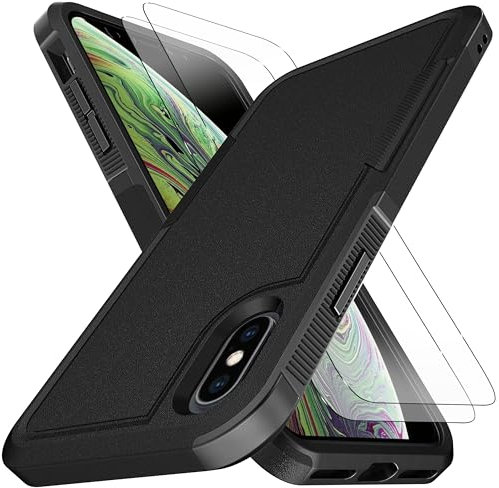 KaiMai for iPhone XS Max Case, [10 FT Military Grade Drop Protection] [Non-Slip] [2 pcs TPE HD Screen Protector] Heavy Duty Full-Body Shockproof Case for iPhone XS Max 6.5“-Black
