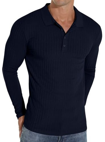 Sailwind Polo Shirts for Men Long Sleeve Tshirts Slim Fit Casual Shirts Classic Stretch Tops Golf Tee (Navy Blue, XXL)