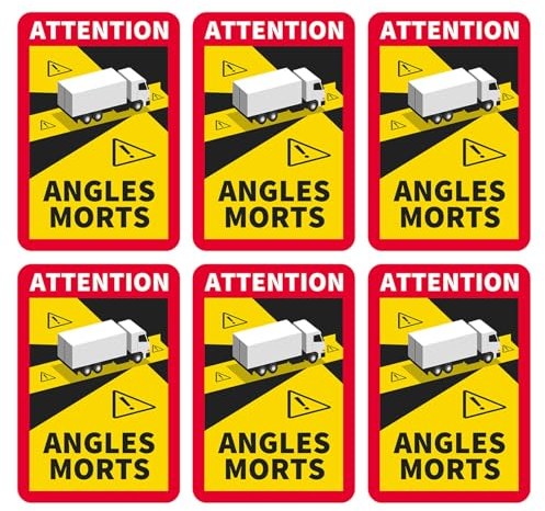 6 Stück Angles Morts Aufkleber Achtung Toter Winkel LKW Frankreich Folie selbstklebend 170 x 250 mm