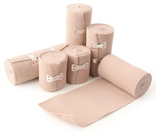 A7229 Dfuqanb 6 piezas venda elástica, vendaje elástico de compresión con clips de metal, rollo de compresión con clips de metal adicionales, para soportar muñeca, tobillos y rodillas