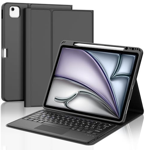 IVEOPPE Tastiera iPad Air 13 (M2 2024/M3 2025) con Touchpad, Cover Tastiera Trackpad Italiano QWERTY Magnetico Staccabile Bluetooth con Portapenna per iPad Air 13 2024/2025, Nero