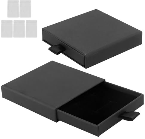 2 Stück Armbänder Geschenkboxen mit 5 Stück transparenten Ziplock-Beuteln, erweiterbare quadratische Aufbewahrungsbox, kleine Schmuckschachtel, für Ohrringe, Halsketten, Schmuckgeschenke (schwarz)