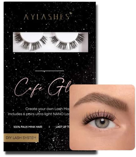 AYLASHES - DIY Wimpernextensions Maxi Box CAFE GLAM | 6 Paar Wimpern | bis zu 7 Tage Halt | Wimpern DIY Set für zu Hause | künstliche Wimpern | Klebewimpern | Cat eye lashes | lash extension set