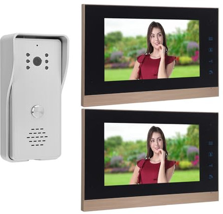 di Videocitofono, Monitor da 7 Pollici Videocitofono con Telecamera, Citofono Bidirezionale per Interni Ed Esterni per Villa, Ufficio Domestico, 1 Telecamera 2 Schermi (SILVER)