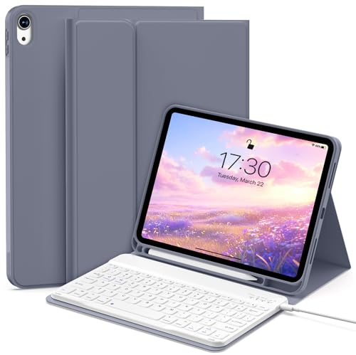 aoub Keyboard Case for iPad A16 11th/10th Generation 10.9 Inch (2025/2022) | Magnetic Detachable Bluetooth Keyboard Case with Pencil Holder for iPad 11 inch 11th/10th Gen, QWERTY UK Layout, Purple