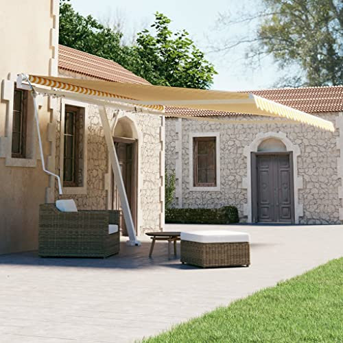 KLYEON Tenda da Sole Autoportante Automatica 400x300 cm Gialla Bianca,Tenda da Sole Retraibile Regolabile Impermeabile in Alluminio e Poliestere 4x3m per Pergolati e Giardini Tende da Sole