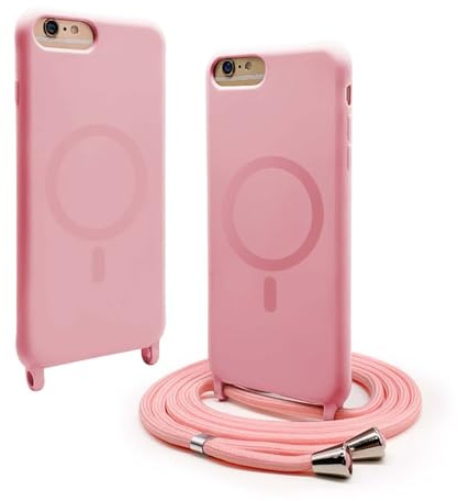 BGHHEU Handykette Hülle kompatibel mit iPhone 8 Plus/iPhone 7 Plus mit Band,Handyhülle Kompatibel mit MagSafe,Abnehmbar Kordel zum Umhängen Silikon Case Magnetische Handyhülle,Pink