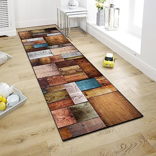 WTHYGB Teppich Läufer Flur, Küchenläufer 60x150cm rutschfest Waschbar | Bettvorleger für Waschküche, Vorzimmer, Schlafzimmer Küche und Wohnzimmer, Carpet Holzmaserung