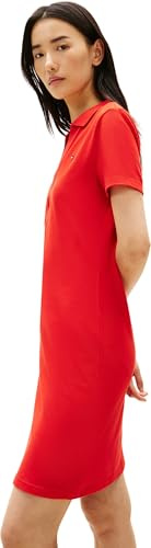 Tommy Hilfiger Damen Polokleid Slim Fit V-Neck Kurz, Rot (Fireworks), L