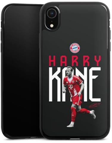 Slim Case extra dünn kompatibel mit Apple iPhone Xr Silikon Handyhülle schwarz Hülle FC Bayern München Harry Kane Offizielles Lizenzprodukt