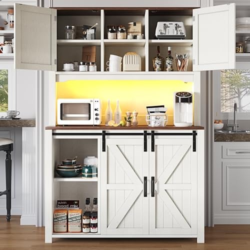 NADEUSAK Armarios de cocina 120 × 180 cm, alta cocina aparadores con puertas correderas, blanco