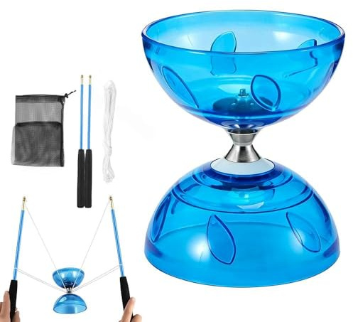 Hojalis Diabolo Freiläufer Mit Kugellager Dreifache Lagerung Set, 4 Farben LED Diabolo Mit Kugellager, DiaboloLeuchtend Im Dunkeln Mit Ersatzseil 10m,Netzbeutel Und Profi-Stange,AnfängerDiabolo Yoyo