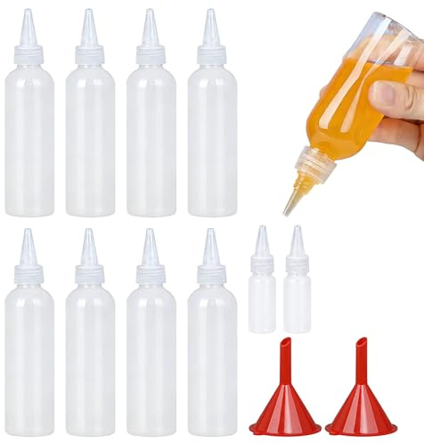 10Pcs 200ml Squeezy Bottles with Nozzles 2 Small Squeeze Bottle & 2 Funnels | Plastic Condiment Bottles with 2pcs 20ml squeezy Bottles,Nozzles, 2 red funnels for Sauce Oil Ketchup Sauce BBQ DIY Crafts