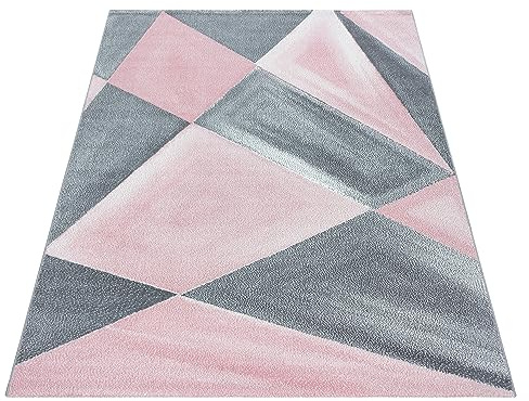 KADIMA DESIGN Moderner Teppich Geo-Muster Grafisch Pflegeleicht Zeitlos Waschbar Strapazierfähig Robust Läufer Pink 80x250 cm Esszimmer Wohnzimmer Fußbodenheizung geeignet Oeko-TEX | ANDALO