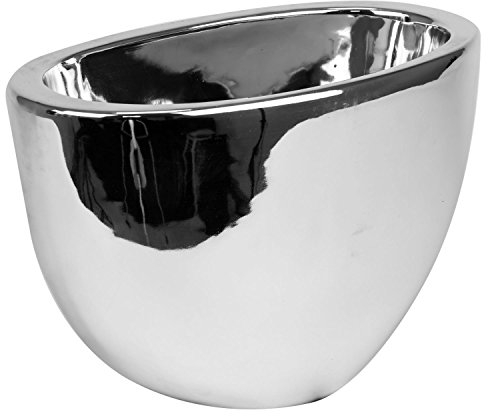 Keramik Übertopf H 18 cm silber glanz Moderne Dekovase Moon Blumentopf