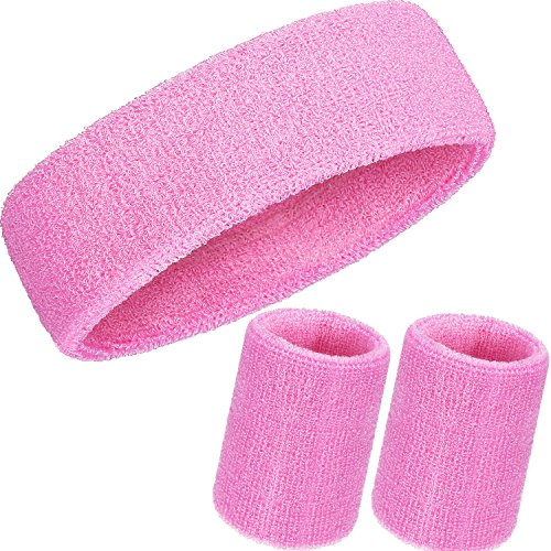 WILLBOND Schweißband-Set, 3-teilig, inkl. Sport-Stirnband und Handgelenk-Schweißbänder aus Baumwolle für sportliche Männer und Frauen, Rose