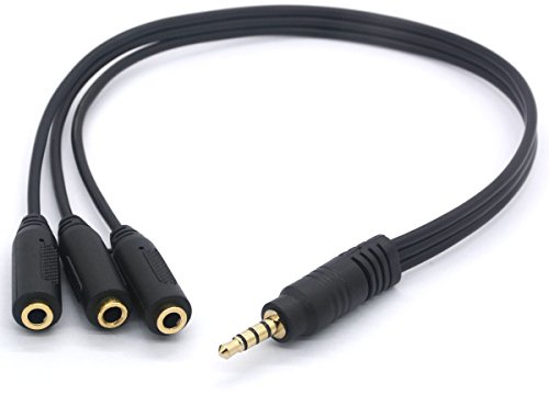 HUHANGGod Tomost 3-Wege-3,5-mm-Kopfh?rer-Splitter, vergoldet, 3,5-mm-TRS-Stecker auf 3 x 3,5-mm-TRS-Buchse, 4-polig, 1/8-Zoll-Stecker auf 3 Buchsen.