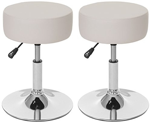 Mendler 2er-Set Hocker HWC-C22 Ø35cm - Kunstleder, Creme | Sitzhocker, Schminkhocker, höhenverstellbar