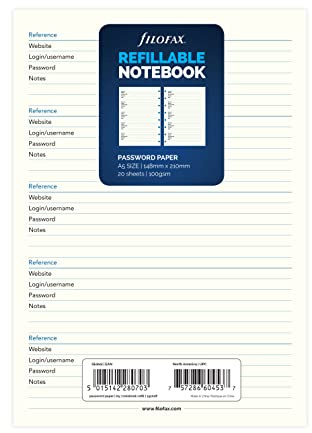 Filofax B152028 - Ricarica per notebook, formato A5, carta per password