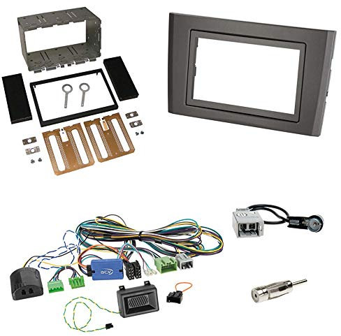 EINBAUSET: Doppel-DIN 2-DIN Radio Blende Radioblende schwarz + ZENEC PDC LFB Adapter Lenkradfernbedienungsadapter + Antennenadapter für Volvo XC90 (C Facelift) 05/2006-07/2014