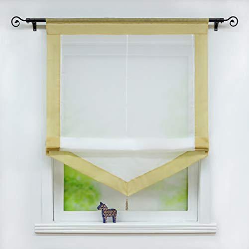 Joyswahl Voile Raffrollo mit Quaste Transparenter Dreieck Rollos mit farbigem Blende »Julia« Schals Fenster Gardine mit Tunnelzug BxH 140x140cm Taupe 1 Stück