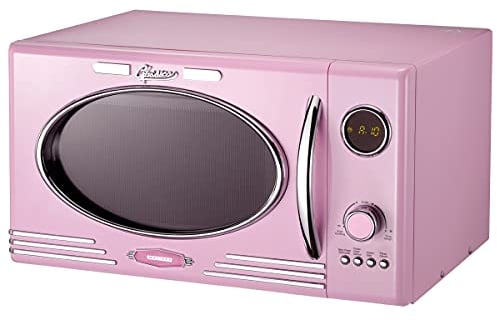 Melissa 16330125 Retro Mikrowelle/900 Watt/25 Liter Garraum/Design Mikrowelle mit Grill/Rosa Pink
