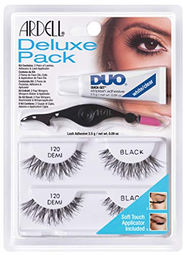 ARDELL Deluxe Pack - Style 120, 2 x Paar Echthaarwimpern mit Duo Wimpernkleber und Applikator zum Anbringen der künstlichen Wimpern, das Original für Fake Lashes, 26 gr.