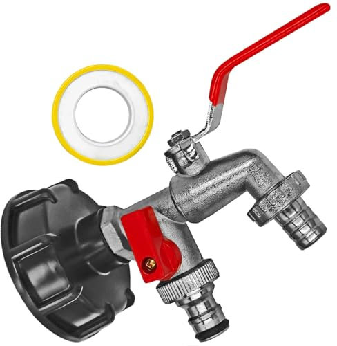IBC Container Zubehör Adapter Kappe Deckel - Tank Adapter + Doppelhahn mit Außengewinde