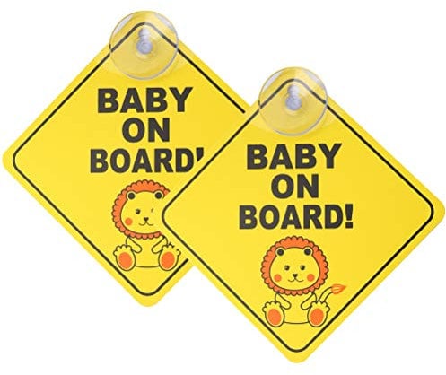 kuou 2 pcs Baby on Board Car Warning, Baby on Board Sticker Sign for Car Warning with Suction Cups