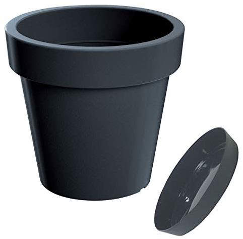 Erhard-Trading Blumentopf Valencia Pflanztopf Übertopf Blumenkübel Untersetzer Kunststoff anthrazit 29 cm + Untersetzer im Set