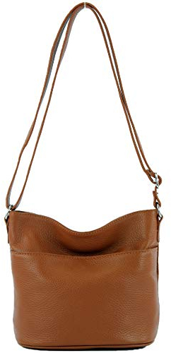 modamoda de T198 kleine Damen Leder Umhängetasche Schultertasche handmade in Italy, Farbe:Cognac