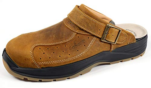 EuroRoutier Premium Leather Tucson Braun Clogs, SB A-E-FO-SRC-zertifizierte, Sicherheitsclogs (41)
