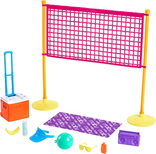 Barbie GYG18 - Loves the Ocean Volleyballspaß Spielset mit Volleyballnetz und Zubehör aus recyceltem Kunststoff, Spielzeug Geschenk für Kinder von 3 bis 7 Jahren