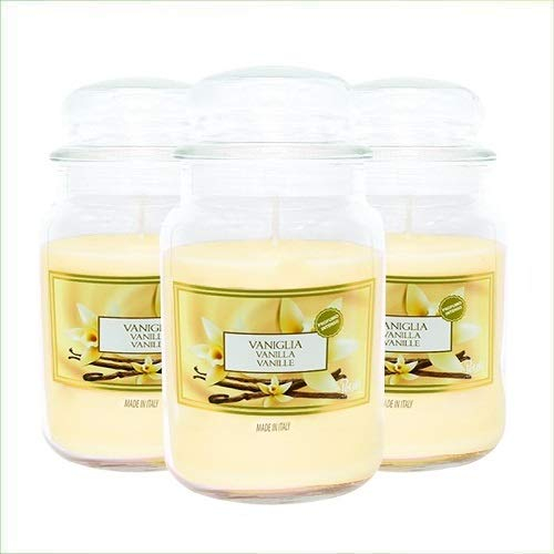 Virsus Candele profumate in Giara Grande, Set da 3 Candele in Vasetto di Vetro da 510 grammi, Profumo Relax per Interno (Vaniglia)
