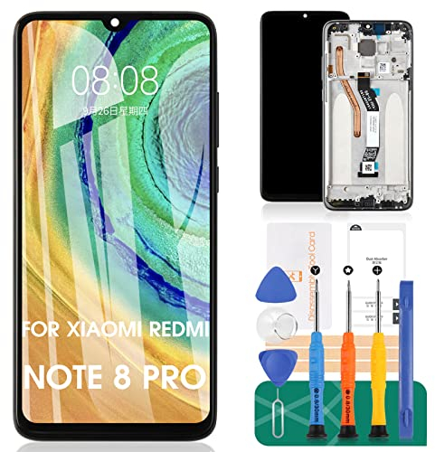 SRJTEK Compatible para xiaomi redmi Nota 8 Pro Pantalla reemplazo para hongmi Nota 8 Pro Pantalla LCD táctil digitalizador Sensor Kits Matriz (Negro con Marco)