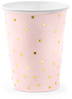 PartyDeco KPP50-081J-EU1 Lot de 6 gobelets en papier Rose clair à pois dorés 260 ml