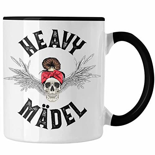 Trendation - Heavy Metal Mädel Geschenk Frauen Tasse Death Metal Becher Metalfal Rocker Biker Geschenkidee (Schwarz)