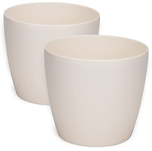 PECZEKO Macetas Brillantes Macetas Decorativas Hierbas Macetas Redondas de plástico duraderas y Ligeras para salón, Comedor, Cocina, terraza, balcón Juego de 2 Piezas (cremoso, diámetro 12 cm)