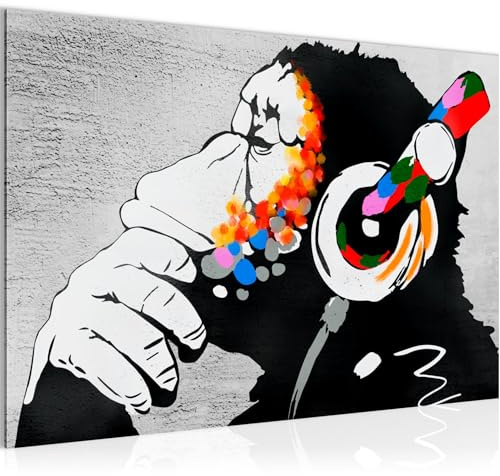 Runa Art Bild Affe mit Kopfhörer Modern Wandbilder Loft Wohnzimmer 1 Teilig - Made In Germany - Street Art Graffiti Bunt Flur 042515a
